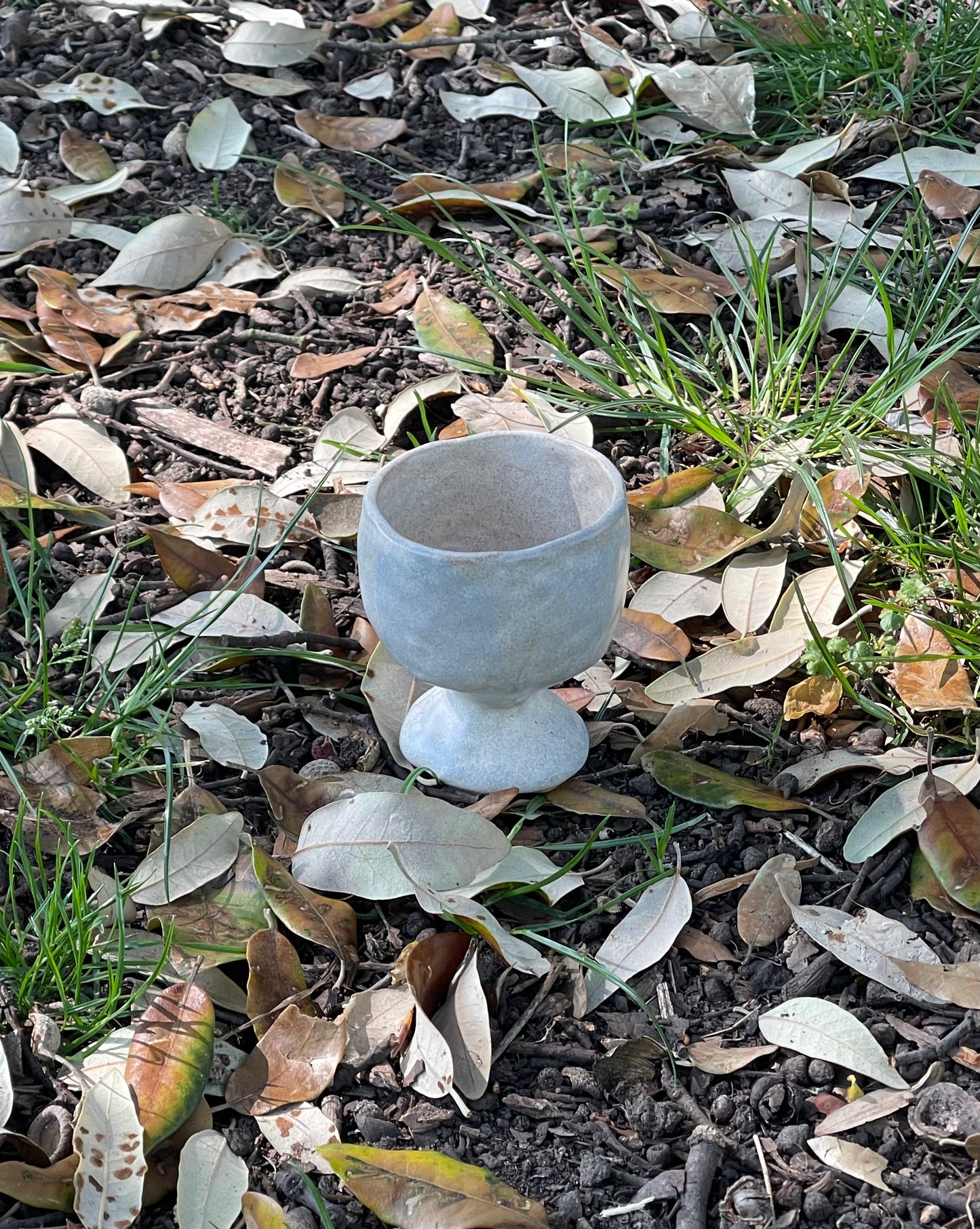 Handmade Stoneware Coupe glass in Grey-Blue